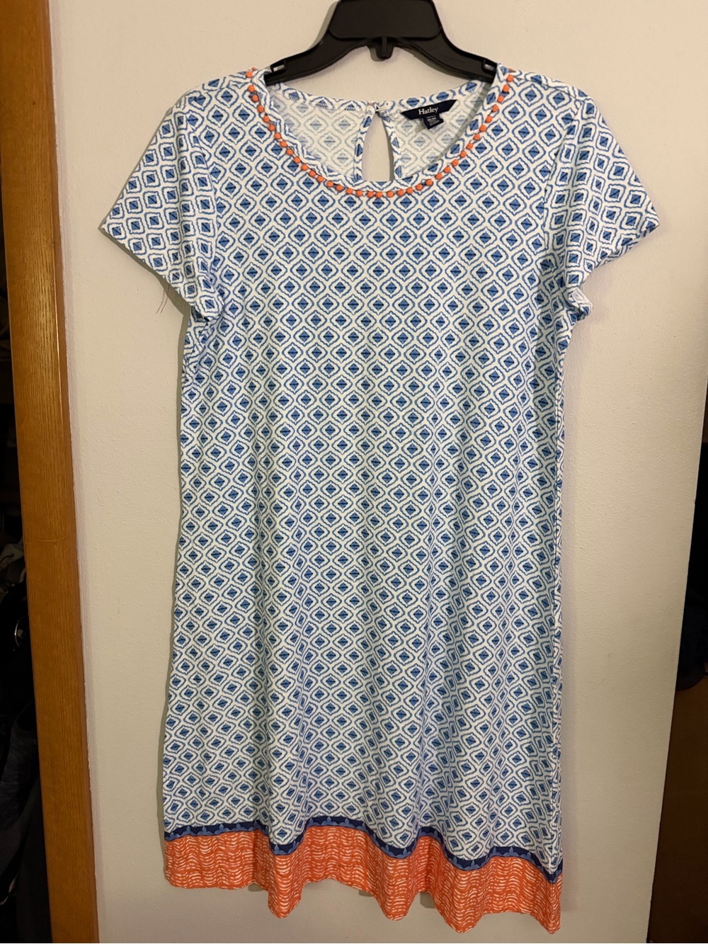 Hatley Blue Geometric Cotton Midi Dress with Orange Trim